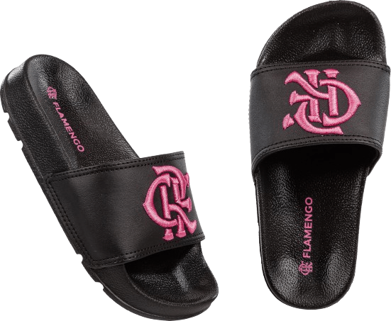 Chinelo Infantil Slide Flamengo - Preto com Detalhes em Rosa
