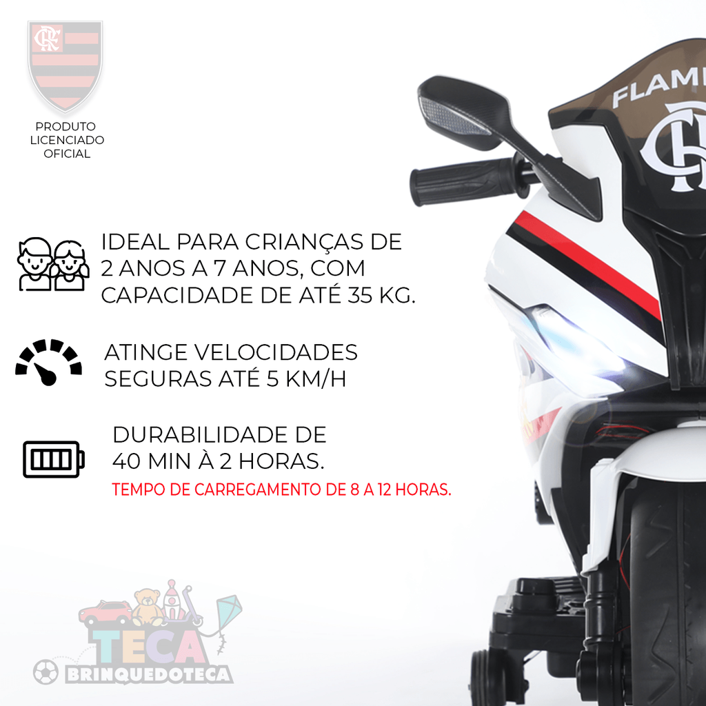 Moto Elétrica Branca Infantil Do Flamengo - Ediçao Limitada Oficial