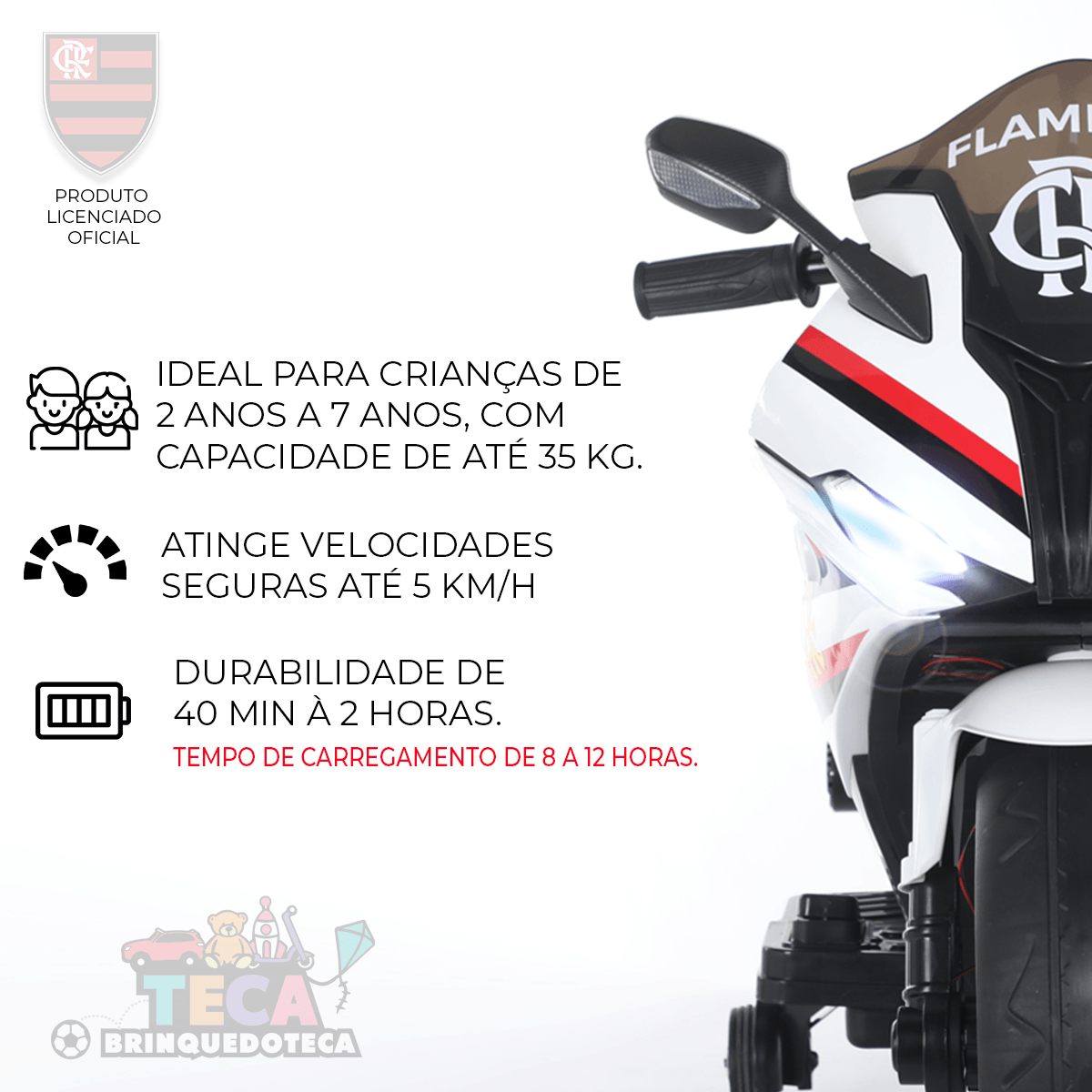 Moto Elétrica Branca Infantil Do Flamengo - Ediçao Limitada Oficial