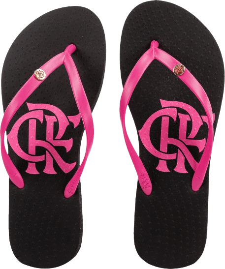 Chinelo Flamengo Slim Preto com Tiras Rosas