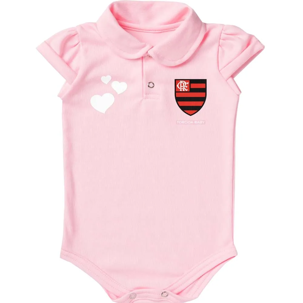 Body Flamengo Polo Rosa Torcida Baby