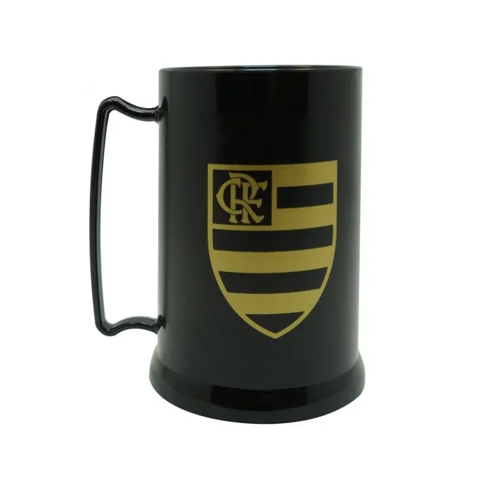 Mini Caneca Flamengo Gel Preta Com Escudo Dourado