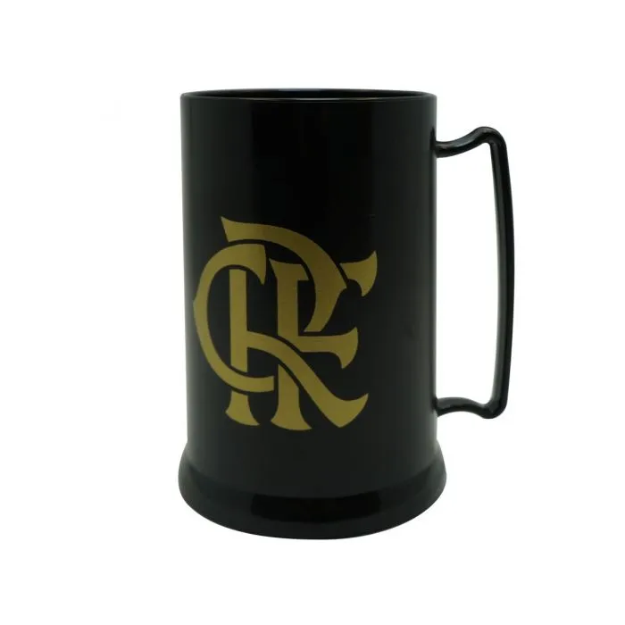 Mini Caneca Flamengo Gel Preta Com Escudo Dourado