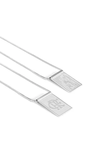 Escapulário Escudo Flamengo e São Judas Tadeu em Prata 925 com Corrente Veneziana 17 de 62 cm - Oficial Flamengo
