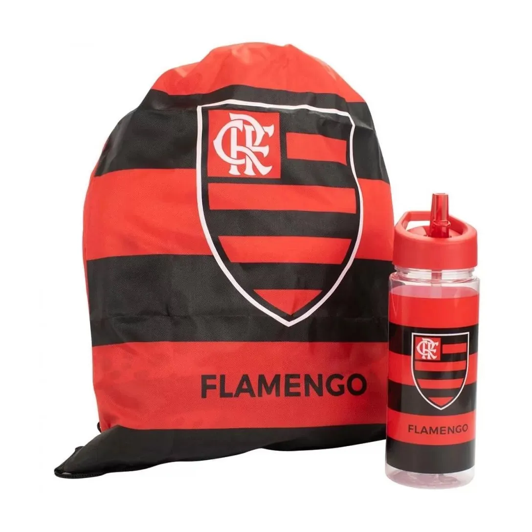 Garrafa Flamengo Plástico 450ml Com Mochila Tipo saco