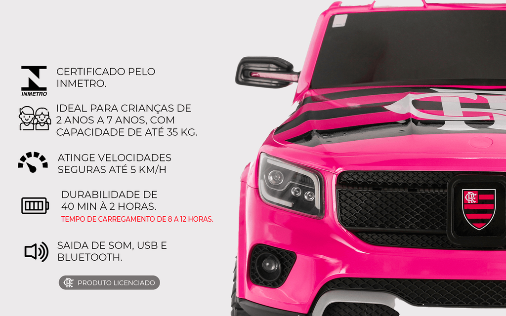 Carrinho Elétrico Rosa Infantil Flamengo Oficial Ed. Limitada