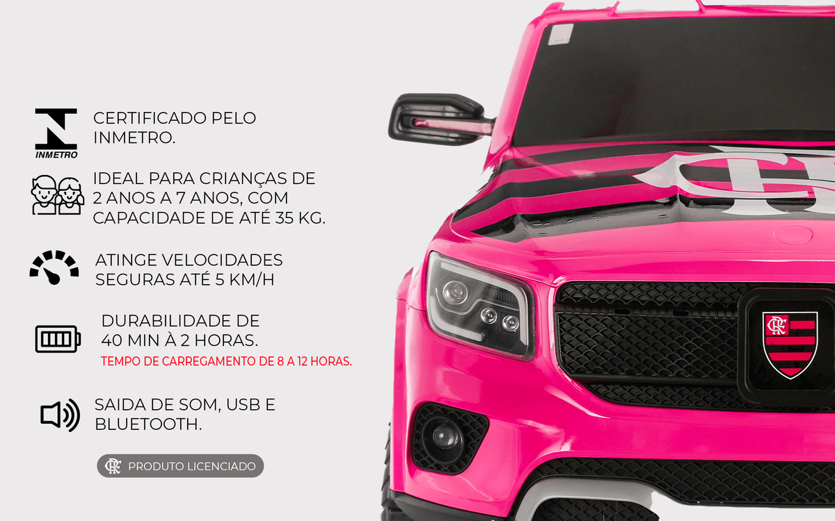 Carrinho Elétrico Rosa Infantil Flamengo Oficial Ed. Limitada